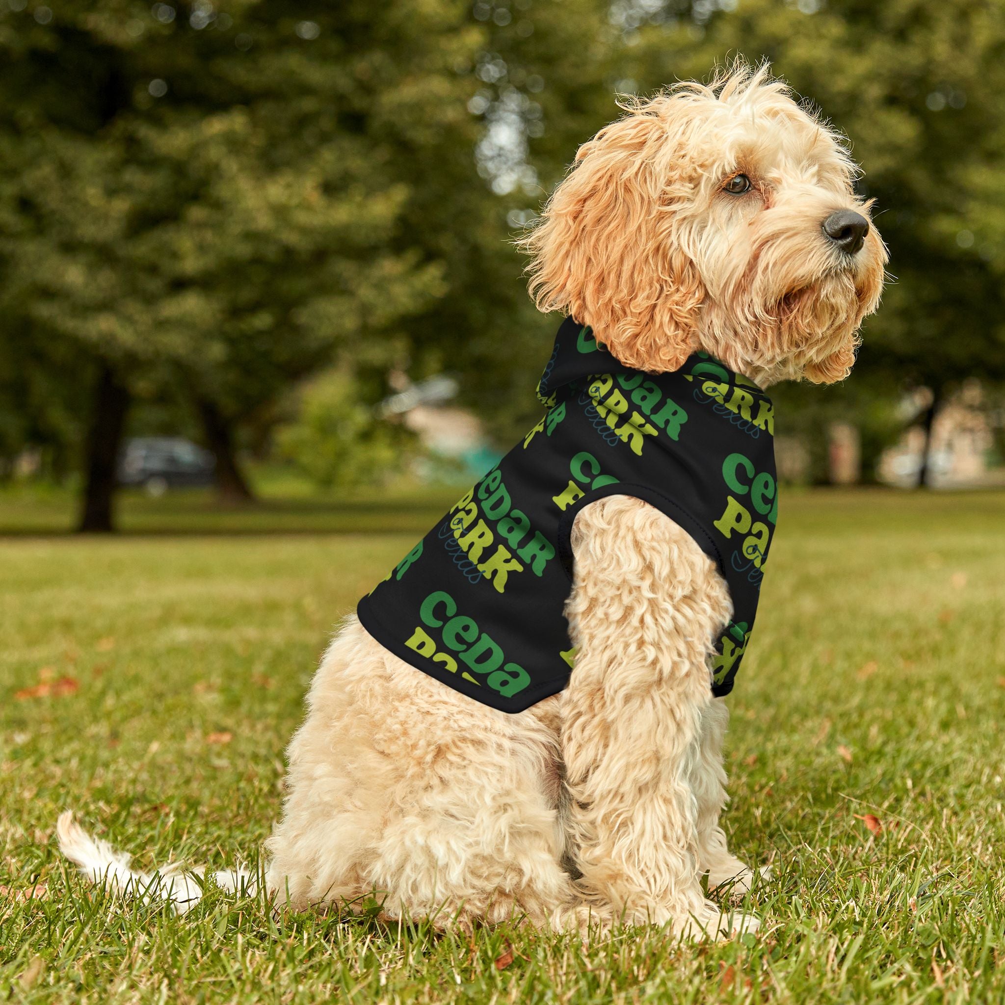 Cedar Park Pet Hoodie | Green Retro Logo Dog Hoodie
