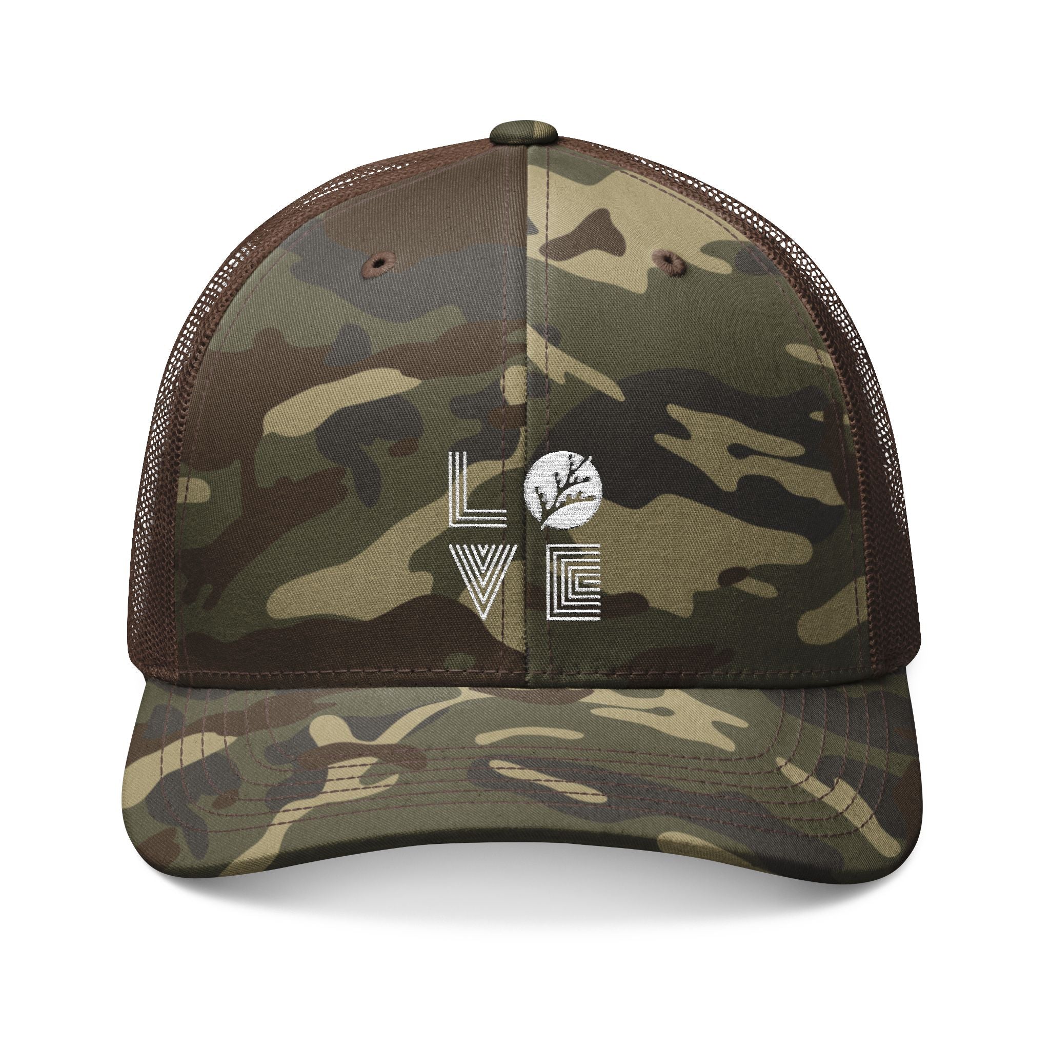 Cedar Park Camo Trucker Hat | Embroidered Love Mesh Cap