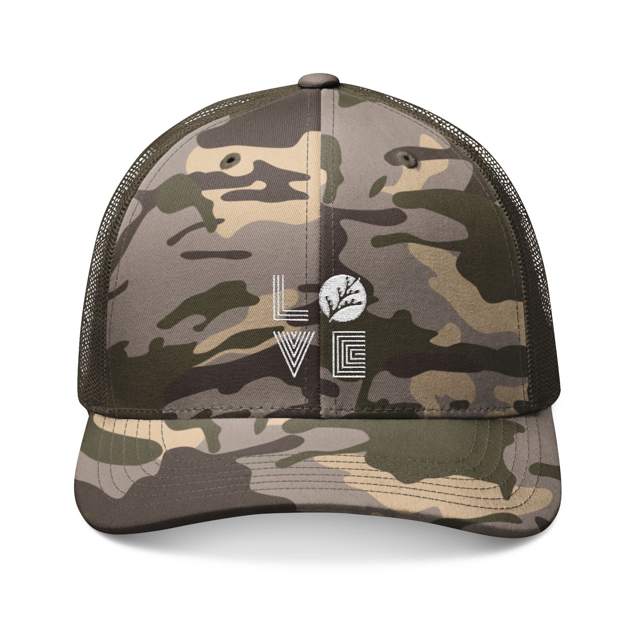 Cedar Park Camo Trucker Hat | Embroidered Love Mesh Cap