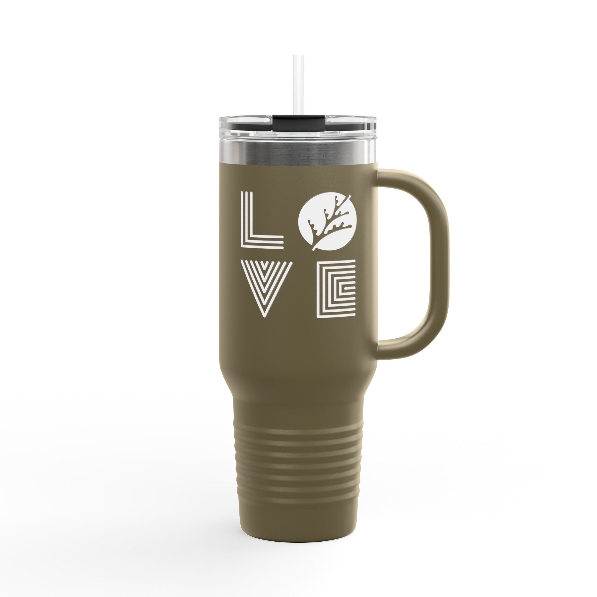 40oz Insulated Travel Mug with Handle — LOVE Cedar Park Design, Spill‑Resistant Tumbler for Commuting & Outdoors