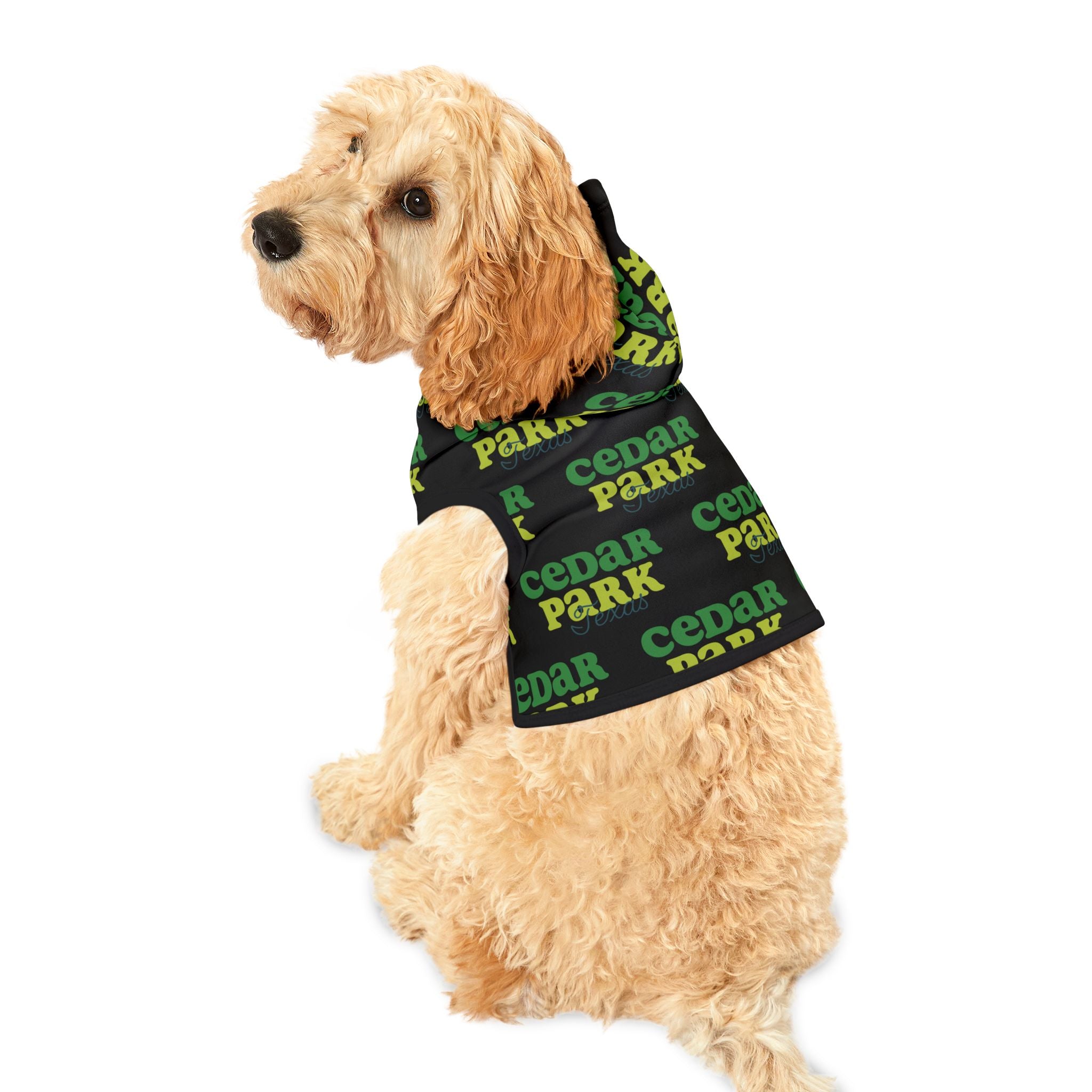 Cedar Park Pet Hoodie | Green Retro Logo Dog Hoodie